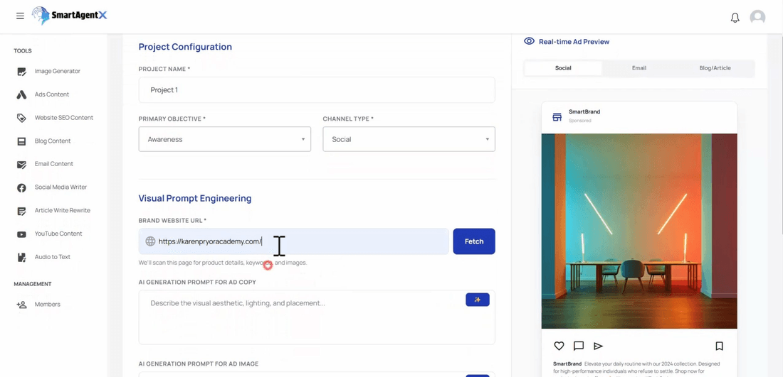SmartAgentX AI content generation preview